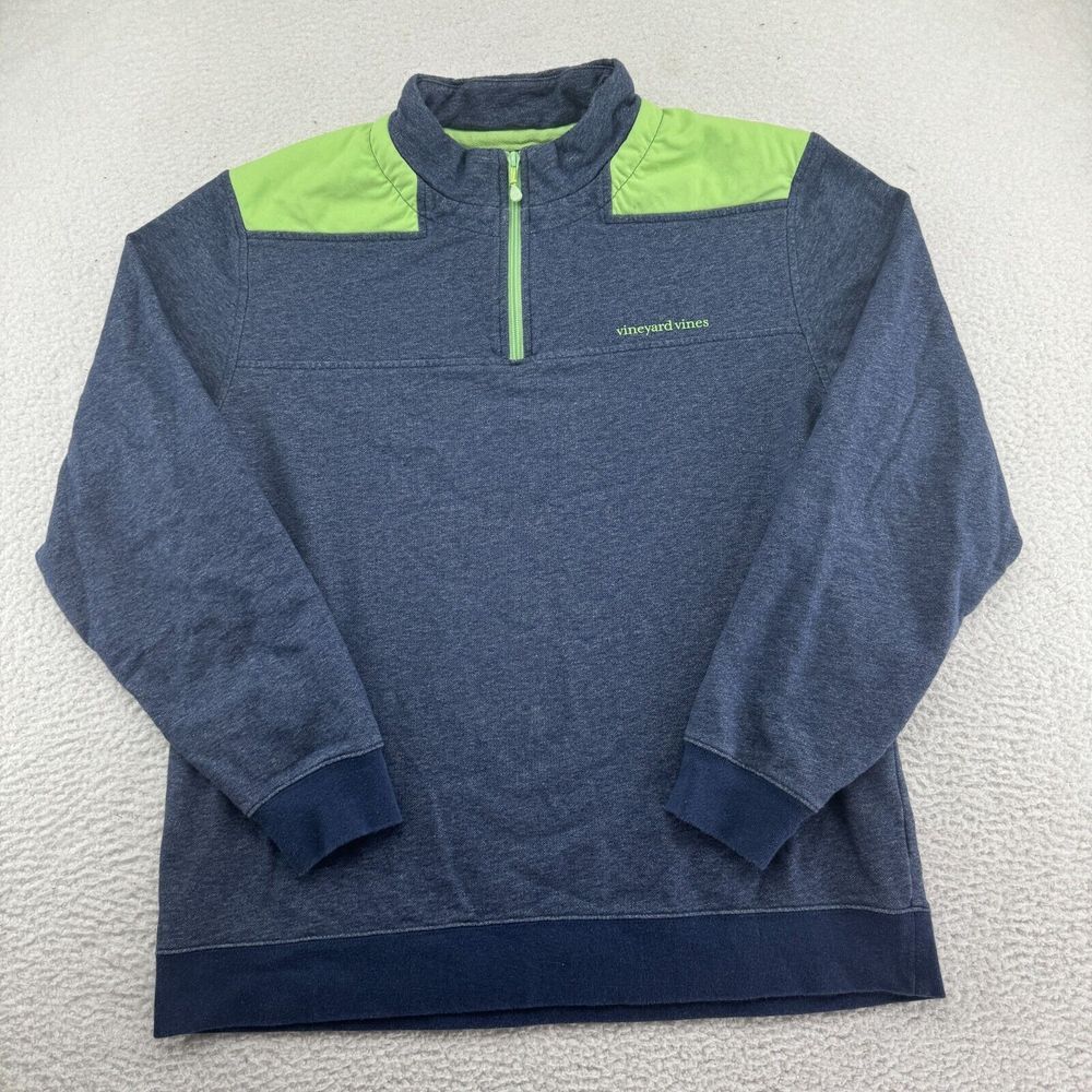 Vineyard Vines Quarter Zip Men Large Blue Green Pullover Sweatshirt Pad Shoulder